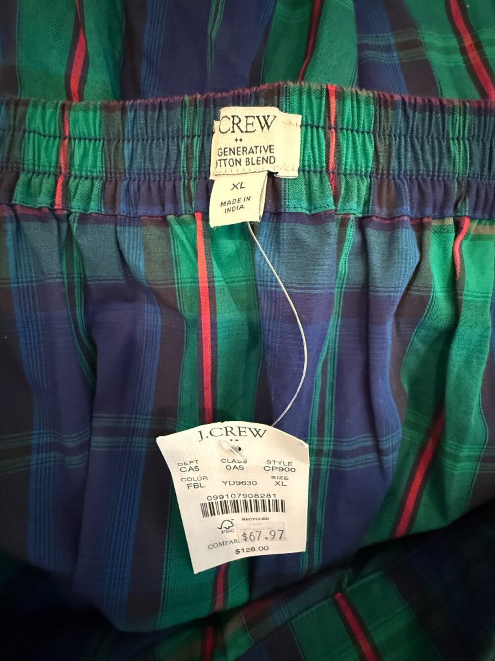 J. Crew, XL Blue & Green Plaid Ruffle Hem Midi Skirt, NWT, 100% cotton - Picture 2 of 4